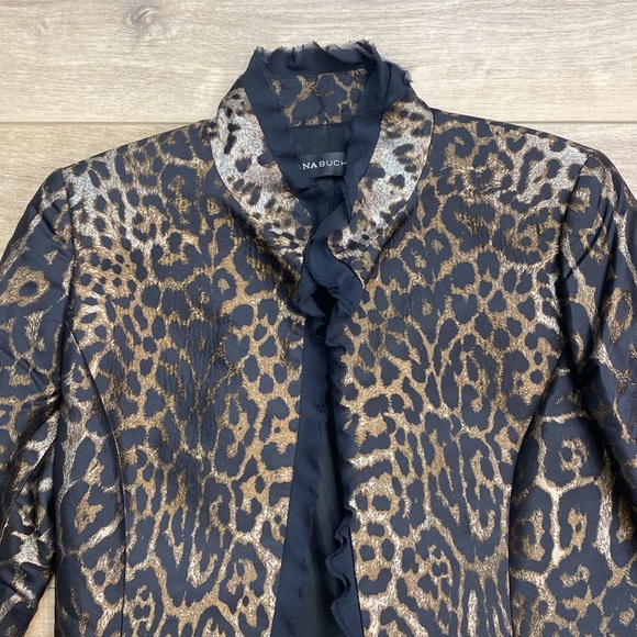 Dana Buchman Leopard Silk Taffeta Evening Jacket Formal Event Chiffon Trim 6 - Picture 3 of 15